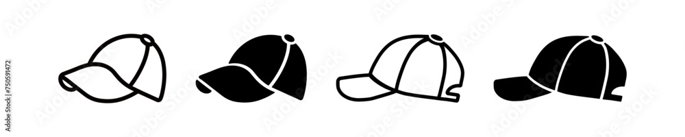 Cap icon illustration. Simple hat vector symbol. Isolated graphic illustration headdress. Headwear symbol set. Wear head icon in vector design style Cap icon illustration. Simple hat vector symbol. Isolated graphic illustration headdress. Headwear symbol set. Wear head icon in vector design style