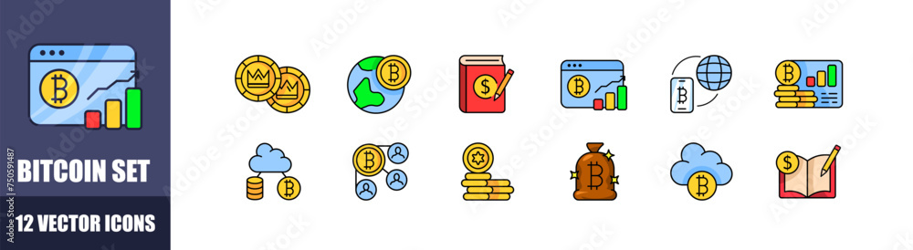 Bitcoin icon set. Flat style. Vector icons Bitcoin icon set. Flat style. Vector icons