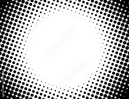 Round Halftone black and white background with copy space. Vector illustration for wallpaper.