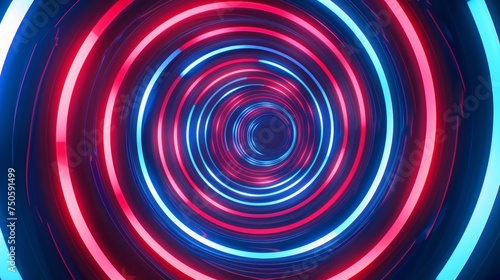 an 80s cartoon background, hypnotic spiral, CG animated, red white & blue neon colors, retro synthwave aesthetic