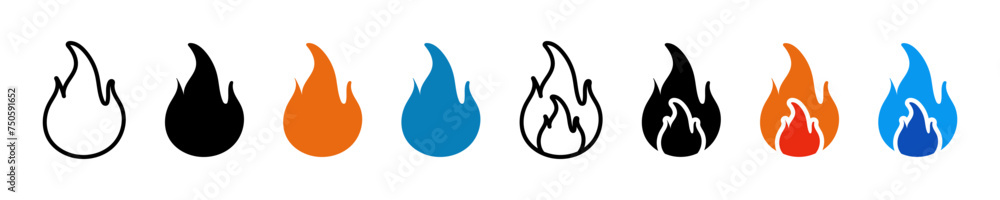Flame icon illustration. Simple bonfire vector symbol. Isolated graphic illustration fire. Fiery symbol set. Blaze icon in vector design style Flame icon illustration. Simple bonfire vector symbol. Isolated graphic illustration fire. Fiery symbol set. Blaze icon in vector design style