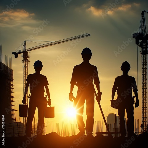 Bauarbeiter auf der Baustelle in der Morgensonne
