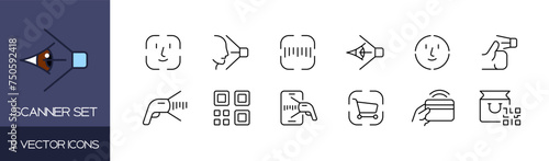 Scanner icon set. Linear style. Vector icons