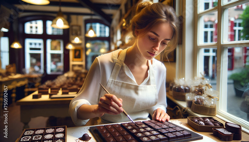 Person making chocolate; switzerland photo