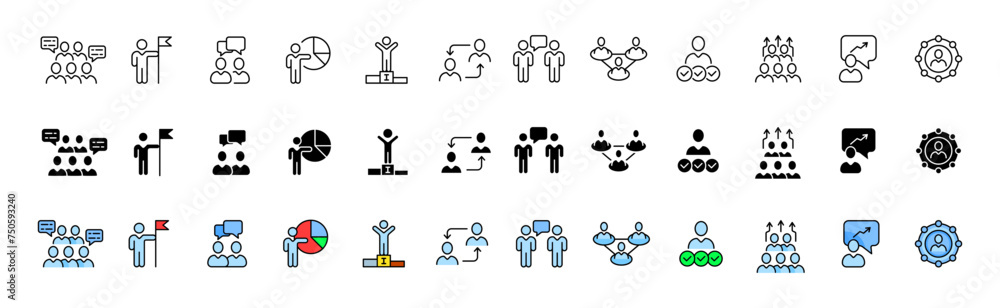 Teamwork icon collection. Linear, silhouette and flat style. Vector icons Teamwork icon collection. Linear, silhouette and flat style. Vector icons