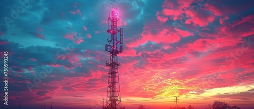 Mobile communication tower. Telecommunication cellular transmission tower. Wireless internet network technology. Background in 3D. photo