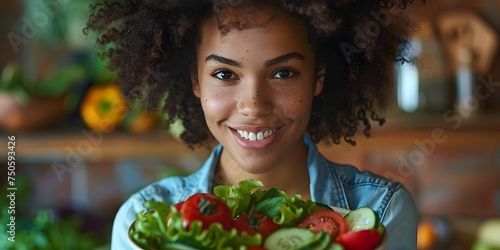 Black Woman Smiling and Holding a Bowl of Fresh Salad