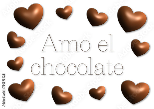 Amo el chocolate with heart - writen words, vector graphics for pastry shops, restaurants, bakeries, plaques and posters, websites, e-mail, greetings, banners, cards, prints, sublimation, cricut,	
