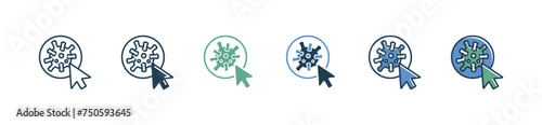 cursor pointing to corona virus icon flu pandemic microbe with arrow symbol vector illustration