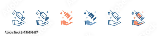 hand holding a syringe medical vaccine icon set virus disease vaccination health immunity treatment vector illustration for web and app
