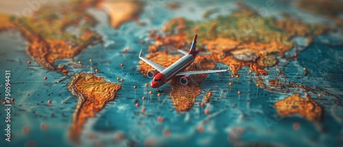 Taking a trip, planning a trip, and visiting a destination with a plane. Air delivery and airline navigation, vacation trips, plane destinations. photo