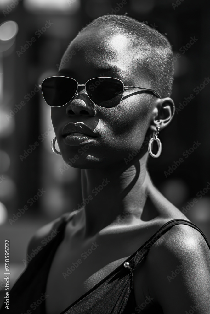 grayscale photo of a black woman with obscured face, large earrings, and a stylish, shoulder-exposing top, ai generative grayscale photo of a black woman with obscured face, large earrings, and a stylish, shoulder-exposing top, ai generative