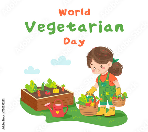 Farmer girl with vegetables in a basket, World Vegetarian Day