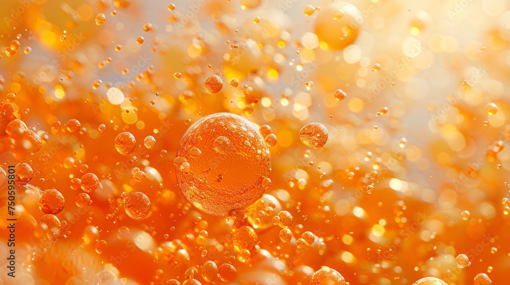 many small orange transparent bubble splash from center to outside, filled whole image , full image bubble, octane
