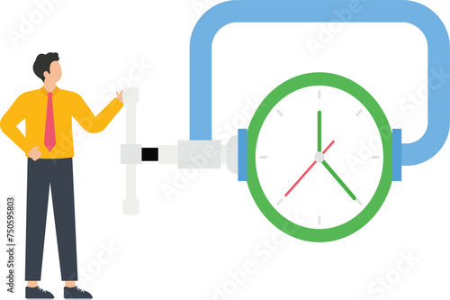 Apply pressure to clock, Clock ticking or Deadline Stress, Time management Urgency and Apply force to clock concept,

