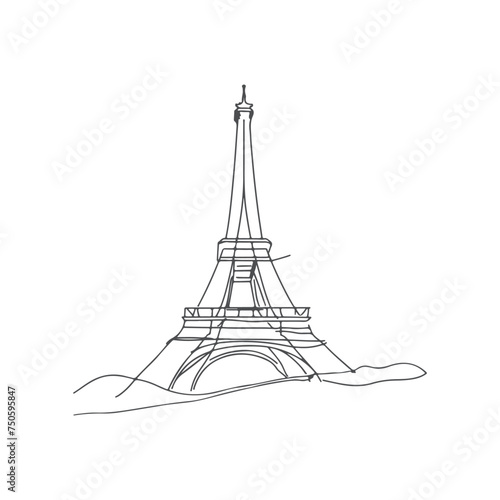 Fototapeta Naklejka Na Ścianę i Meble -  Eiffel Tower One Line Continuous Line Art Drawing, Minimalist Vector Illustration. Clipart, coloring page.