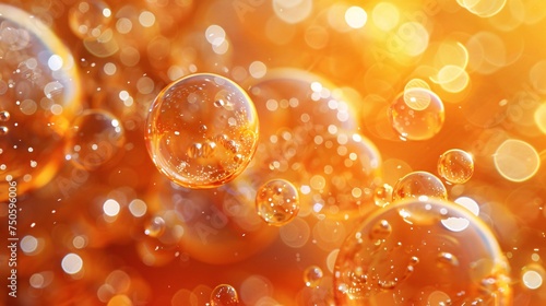 many small orange transparent bubble splash from center to outside, filled whole image , full image bubble, octane