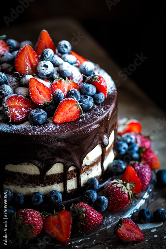 unhealthy sweet food. cake with berries