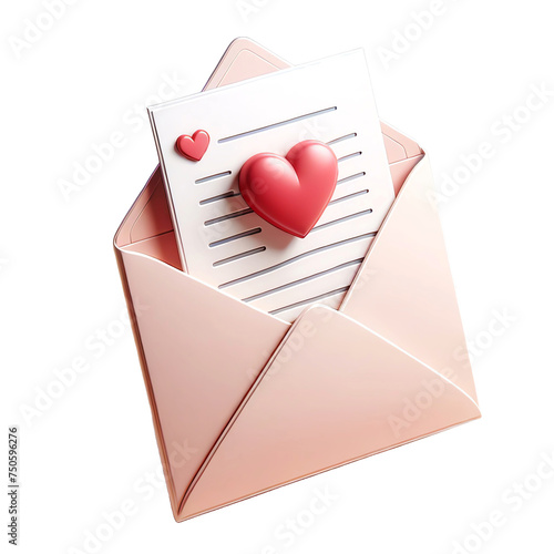  3D cartoon style love letter, with the envelope partially open and the letter peeking out photo