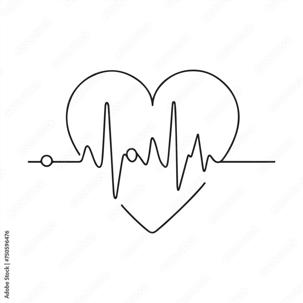 Heartbeat one line continuous vector art. Minimalist doodle design on a white background. Template, contour, single line simple artwork. Heartbeat one line continuous vector art. Minimalist doodle design on a white background. Template, contour, single line simple artwork.