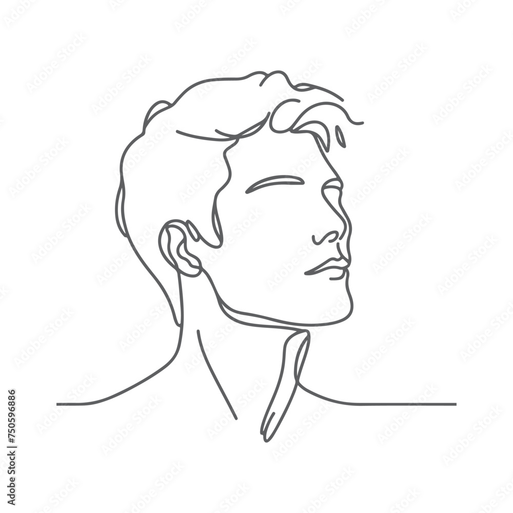 One Line Continuous Art of Handsome Man Portrait. A minimalist coloring page drawing of male face. One Line Continuous Art of Handsome Man Portrait. A minimalist coloring page drawing of male face.