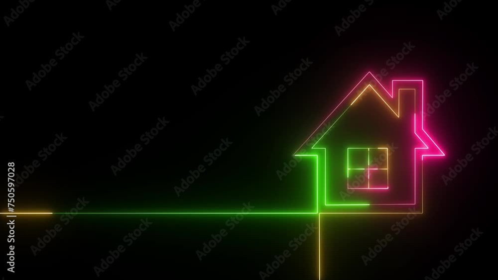 Neon home icon animation, shiny symbol. glowing House, home building animation. Glowing House simple icon, sign. Neon home panoramic. Social media communication concept Neon home icon animation, shiny symbol. glowing House, home building animation. Glowing House simple icon, sign. Neon home panoramic. Social media communication concept
