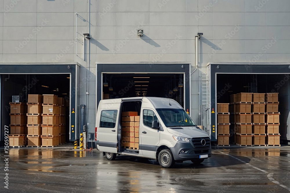 custom made wallpaper toronto digitalDelivery van loading at a warehouse docking station. Generative AI image