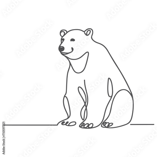A polar bear one line continuous vector art. Minimalist doodle design on a white background. Template, contour, single line simple artwork.