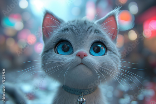Adorable animated kitten with bright blue eyes. Generative AI image photo