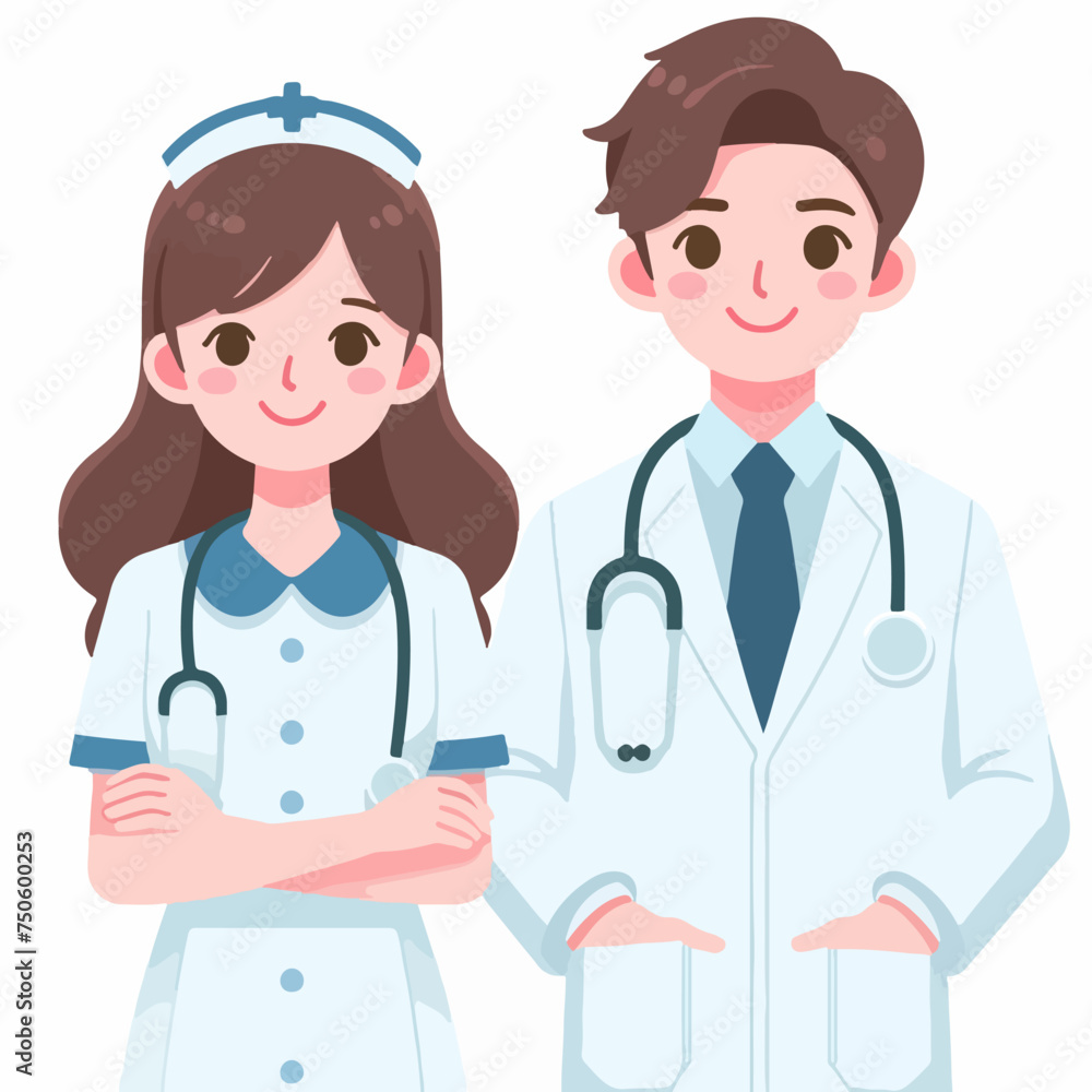 flat design illustration of a doctor and nurse medical couple
