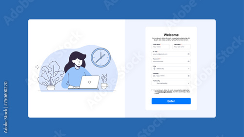 Vector student login page ui with flat illustration