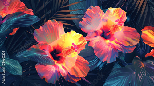 A painting of two pink flowers with yellow centers © Toey Meaong
