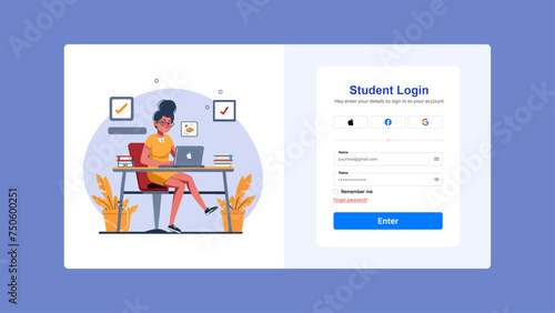 Vector login page ui with yellow flat illustration