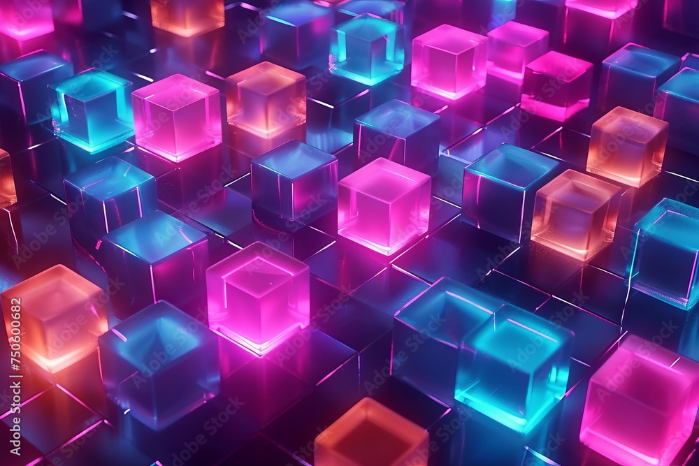 Abstract 3d background, Neon cubes, Generative ai Abstract 3d background, Neon cubes, Generative ai
