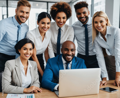 Group of happy multiethnic business people in formal wear 