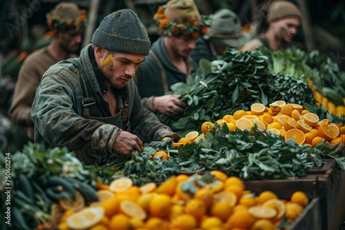 A man is cutting oranges in a market