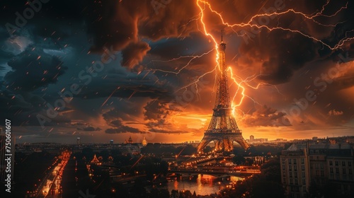 lightning on the eiffel tower photo