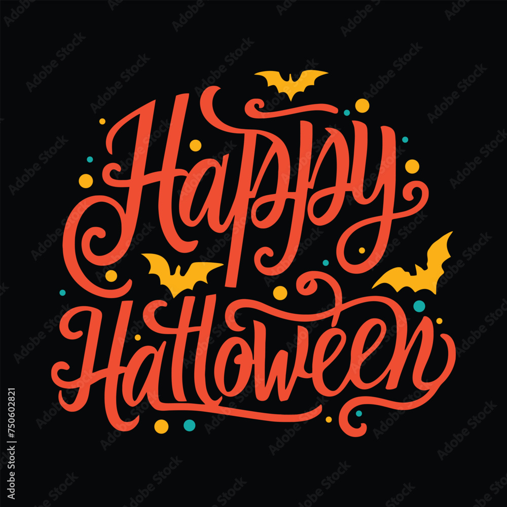 Hand-Drawn Happy Halloween Vector Illustration with Vibrant Orange Script Hand-Drawn Happy Halloween Vector Illustration with Vibrant Orange Script