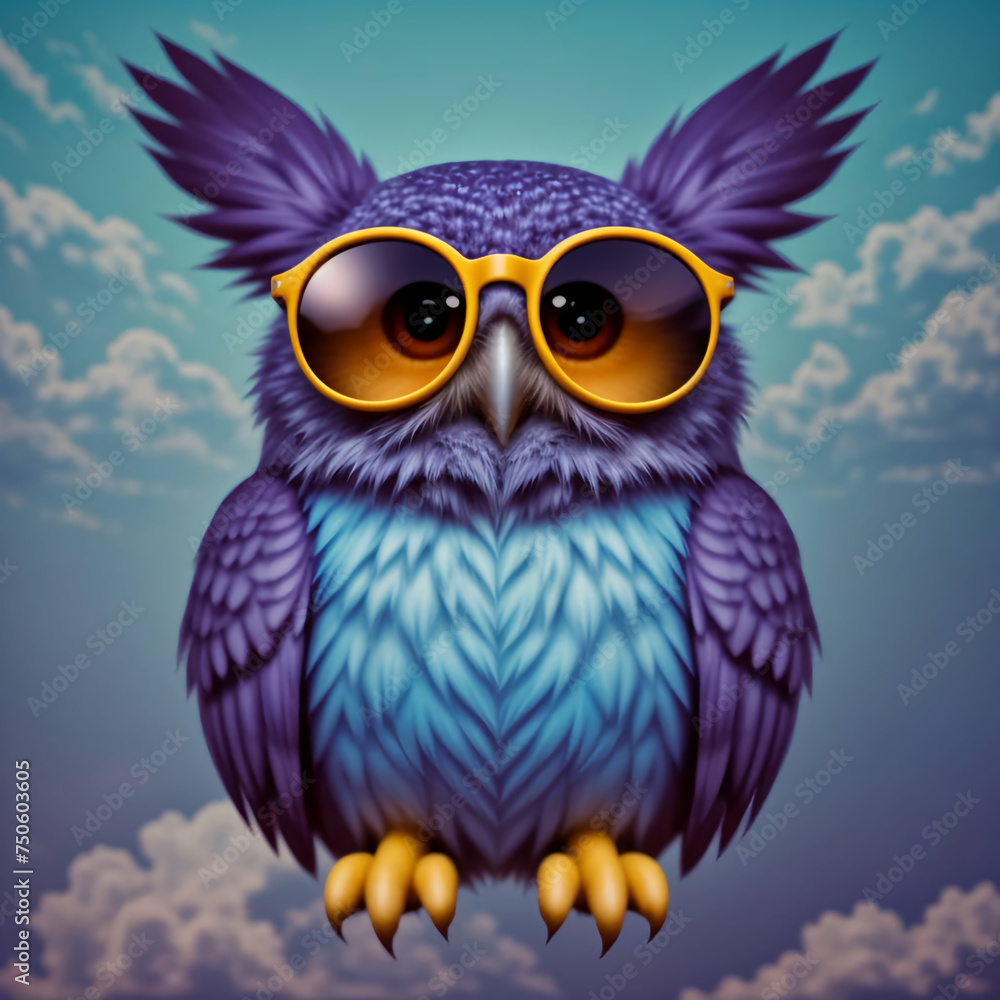 Obraz premium owl wearing sunglasses, generative AI