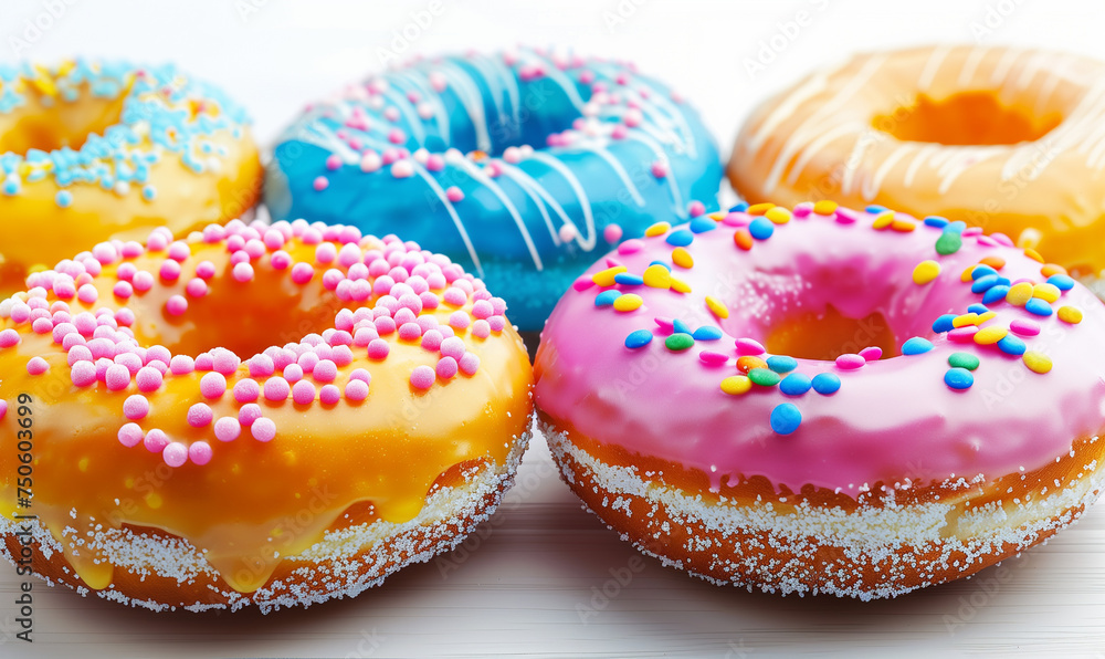 Sweet Sensation: Dive into Lush Fruity Donuts with Multi-colored Glaze Sweet Sensation: Dive into Lush Fruity Donuts with Multi-colored Glaze