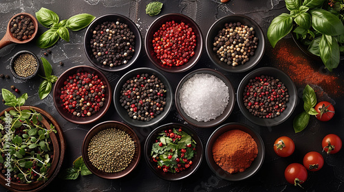 Spices and herbs in a bowl. Created with Ai