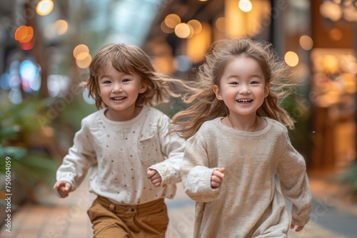 Happy children running to the camera