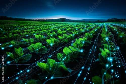 Smart farming network links advanced agricultural tech for modern digital agriculture practices.