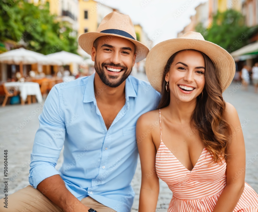 Portrait of happy couple having date and fun on vacation