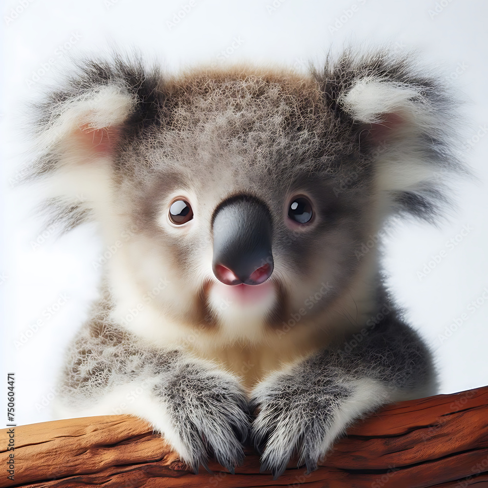 Naklejka premium Cute cartoon koala, Portrait of male Koala bear, Phascolarctos cinereus, 3 years old