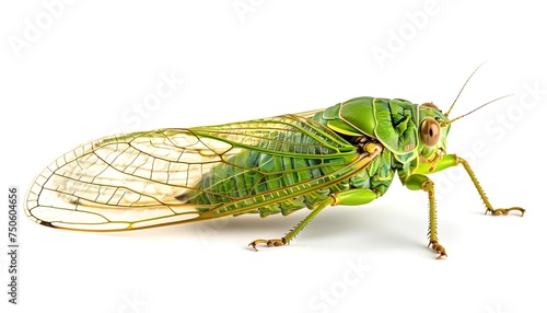 One green cicada isolated on a white background