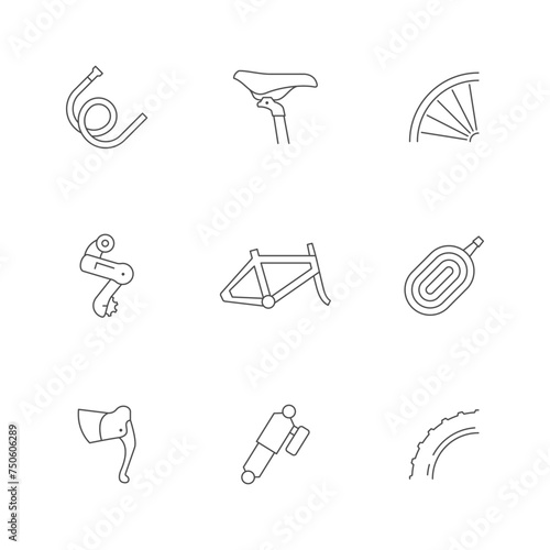 Set line icons of bicycle part