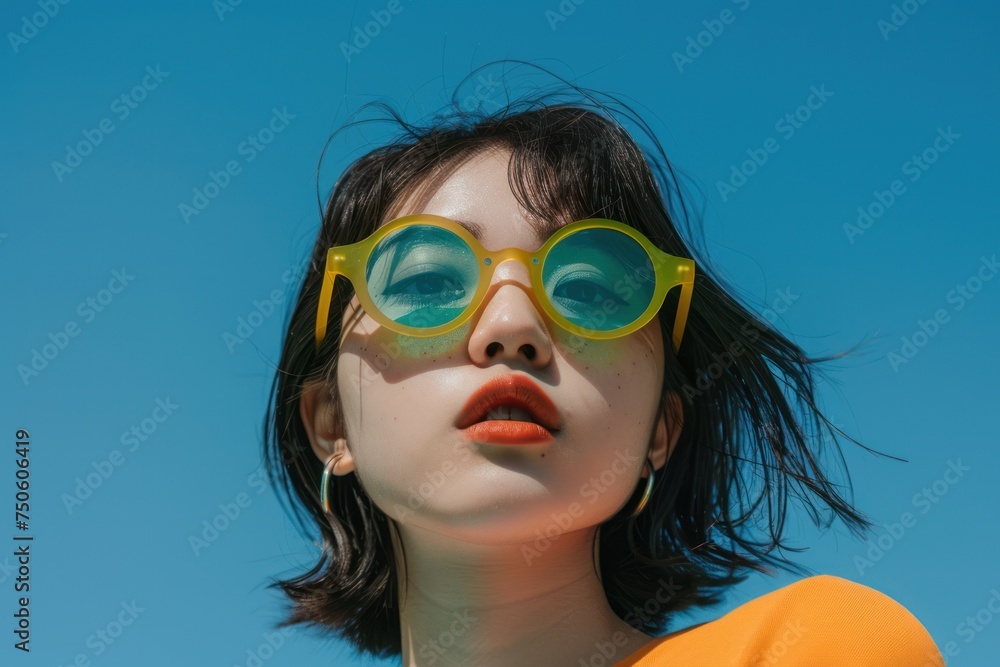 a chinese girl in green and yellow sunnies