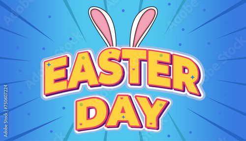 vector illustration of text effect easter day with bunny ears, comic style, editable, blue color