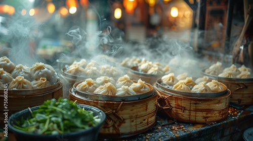 photography of a basket of steamed dumplings, reality, detail, natural light